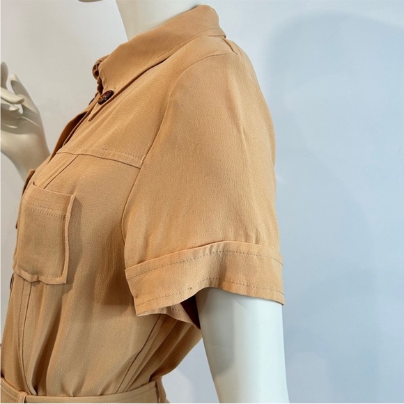 Vintage Crepe Safari Style Shirt Dress + Bonus Vintage Silk Scarf - Picture 11 of 15